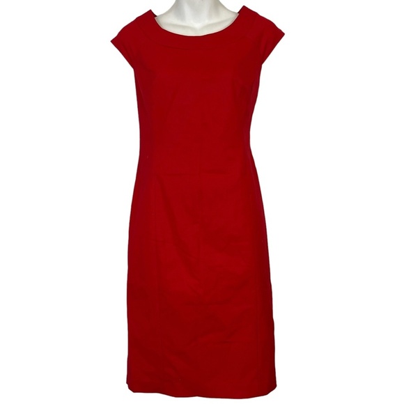 JONES NEW YORK COLLECTION STRETCH Red Lined Cap Sleeve Sheath Career Dress sz 2 - Picture 1 of 16